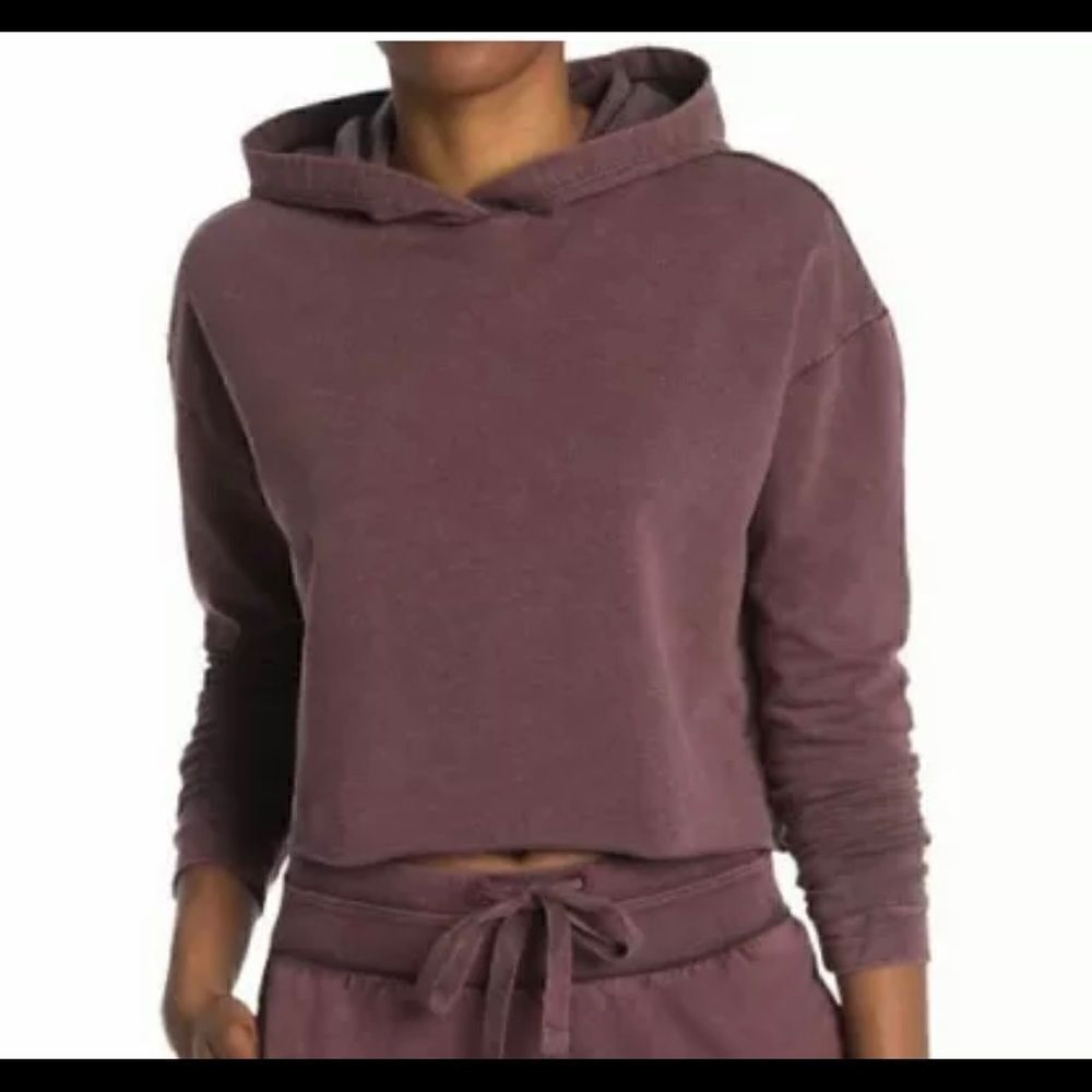 Z By Zella Washed Pullover Crop Hoodie Sweatshirt Purple Claret Large No String